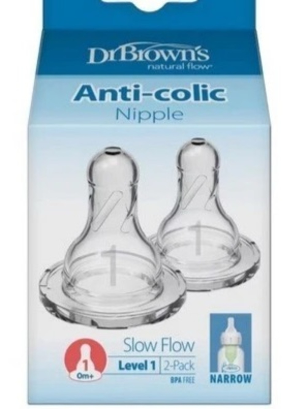 Dr. Brown's Anti-Colic Narrow Slow Flow Level 1 Nipple 2-Pack